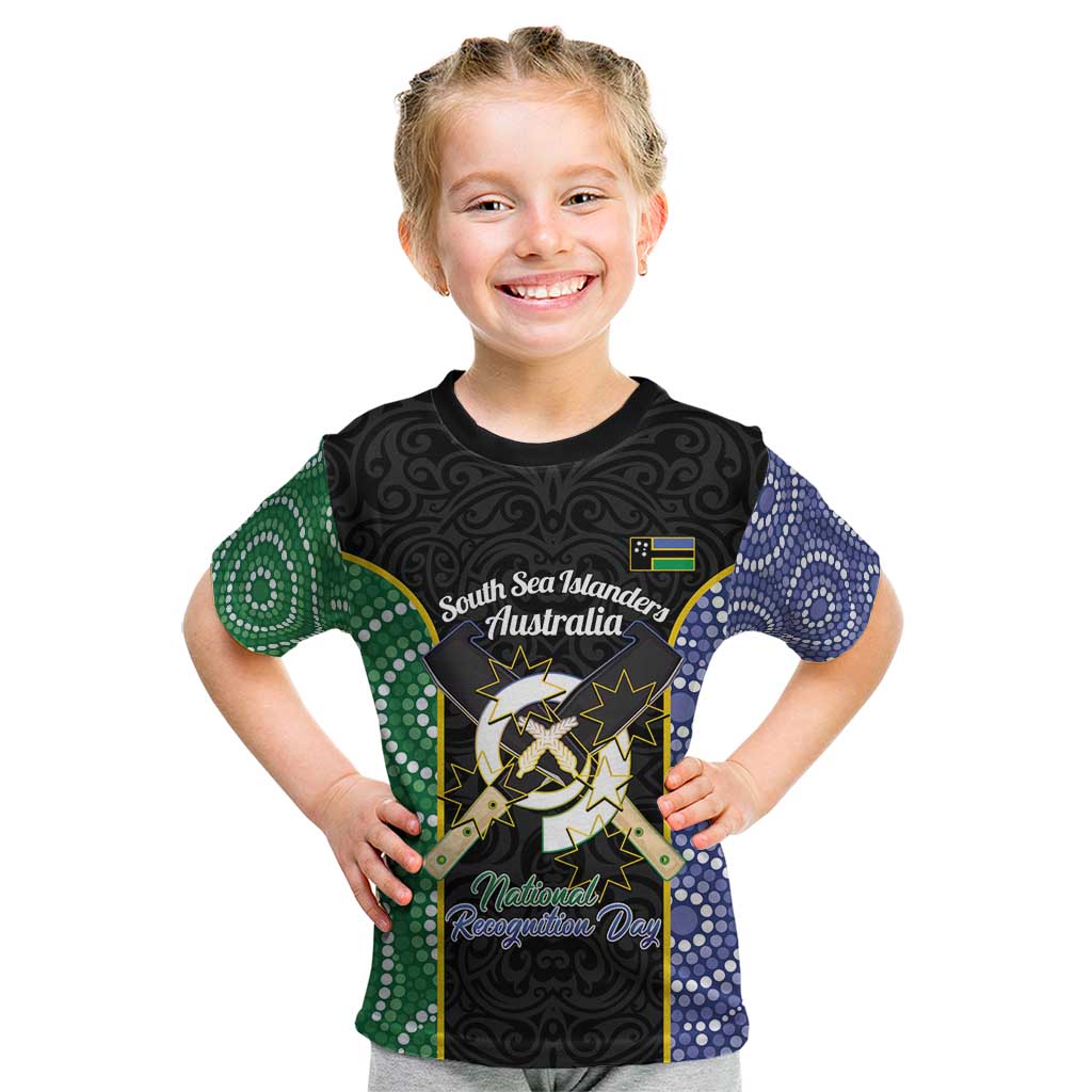 Personalised South Sea Islanders National Recognition Day Kid T Shirt Australia Aboriginal Vanuatu Pig Tusk LT14 Black - Polynesian Pride