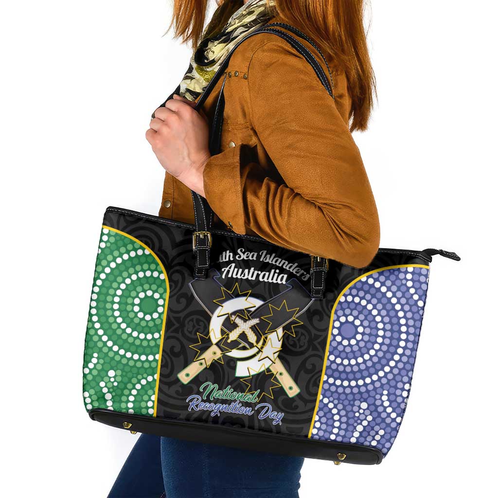 South Sea Islanders National Recognition Day Leather Tote Bag Australia Aboriginal Vanuatu Pig Tusk LT14 Black - Polynesian Pride