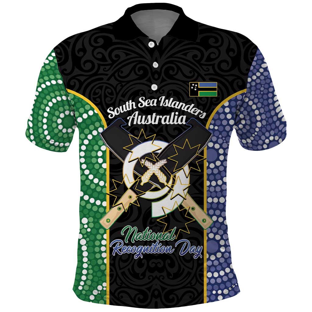 Personalised South Sea Islanders National Recognition Day Polo Shirt Australia Aboriginal Vanuatu Pig Tusk LT14 Black - Polynesian Pride