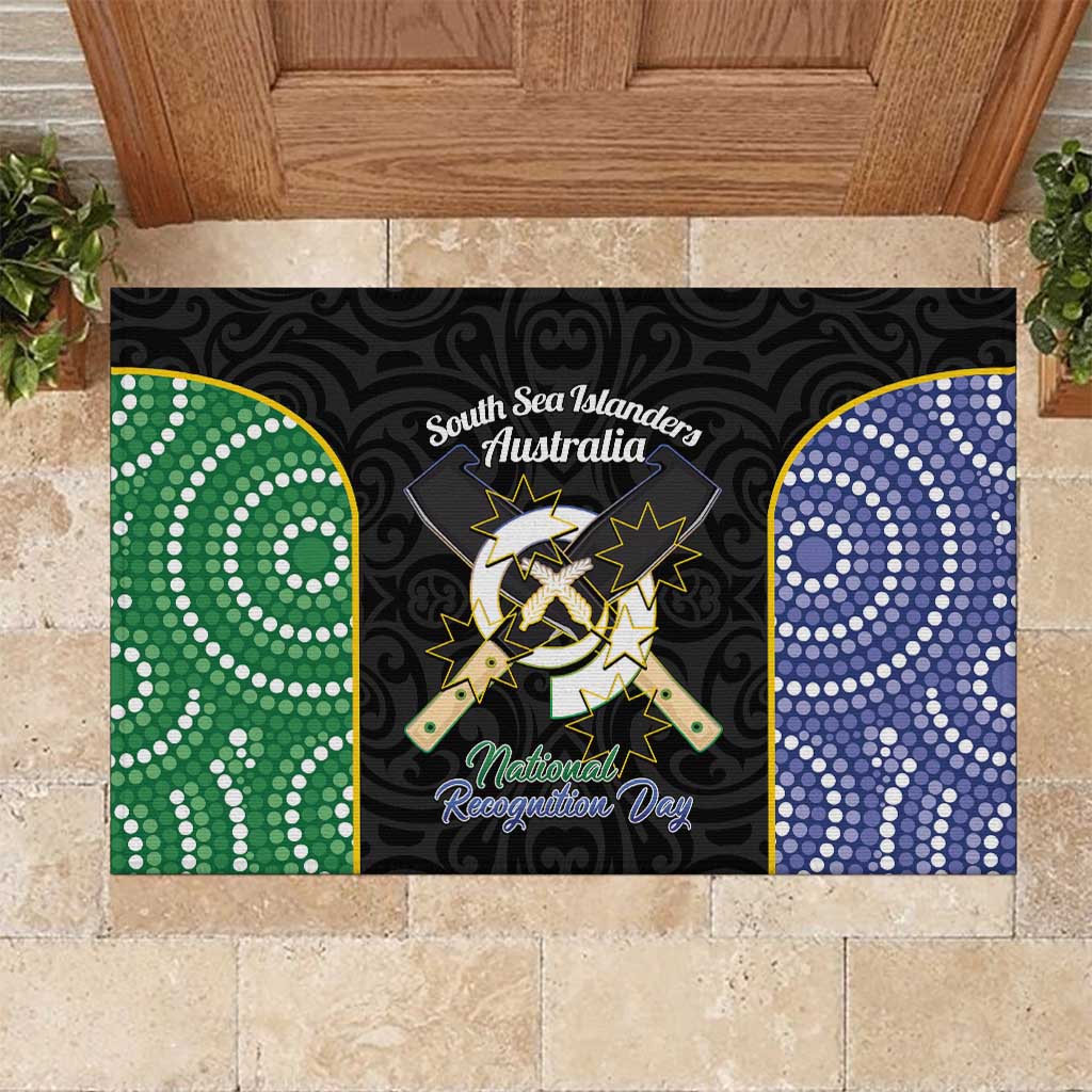 South Sea Islanders National Recognition Day Rubber Doormat Australia Aboriginal Vanuatu Pig Tusk LT14 Black - Polynesian Pride