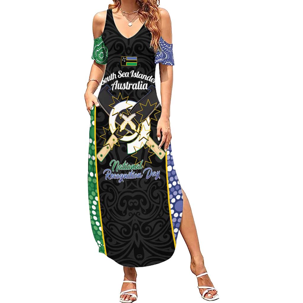 Personalised South Sea Islanders National Recognition Day Summer Maxi Dress Australia Aboriginal Vanuatu Pig Tusk LT14 Women Black - Polynesian Pride