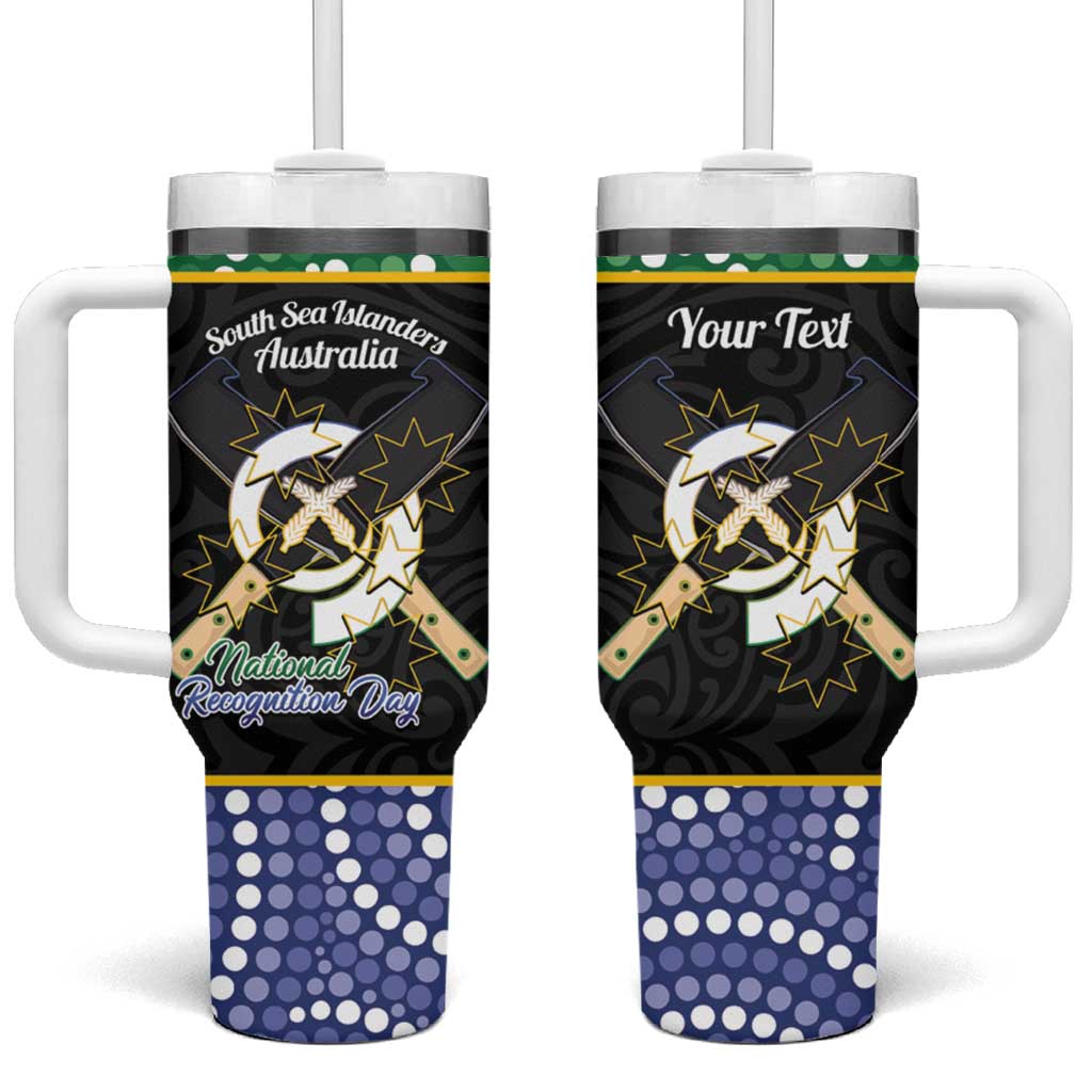 Personalised South Sea Islanders National Recognition Day Tumbler With Handle Australia Aboriginal Vanuatu Pig Tusk LT14 One Size: 40 oz Black - Polynesian Pride