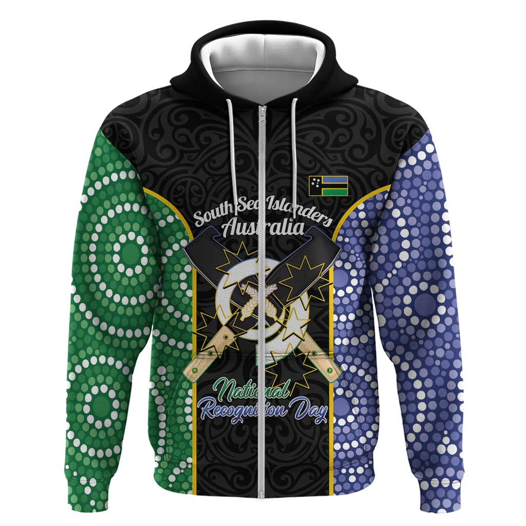 Personalised South Sea Islanders National Recognition Day Zip Hoodie Australia Aboriginal Vanuatu Pig Tusk LT14 Zip Hoodie Black - Polynesian Pride