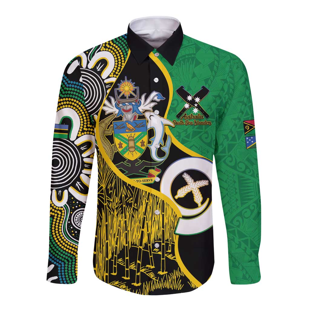 Australian South Sea Islanders National Recognition Day Long Sleeve Button Shirt Solomon Islands And Vanuatu Culture LT14 Unisex Black - Polynesian Pride
