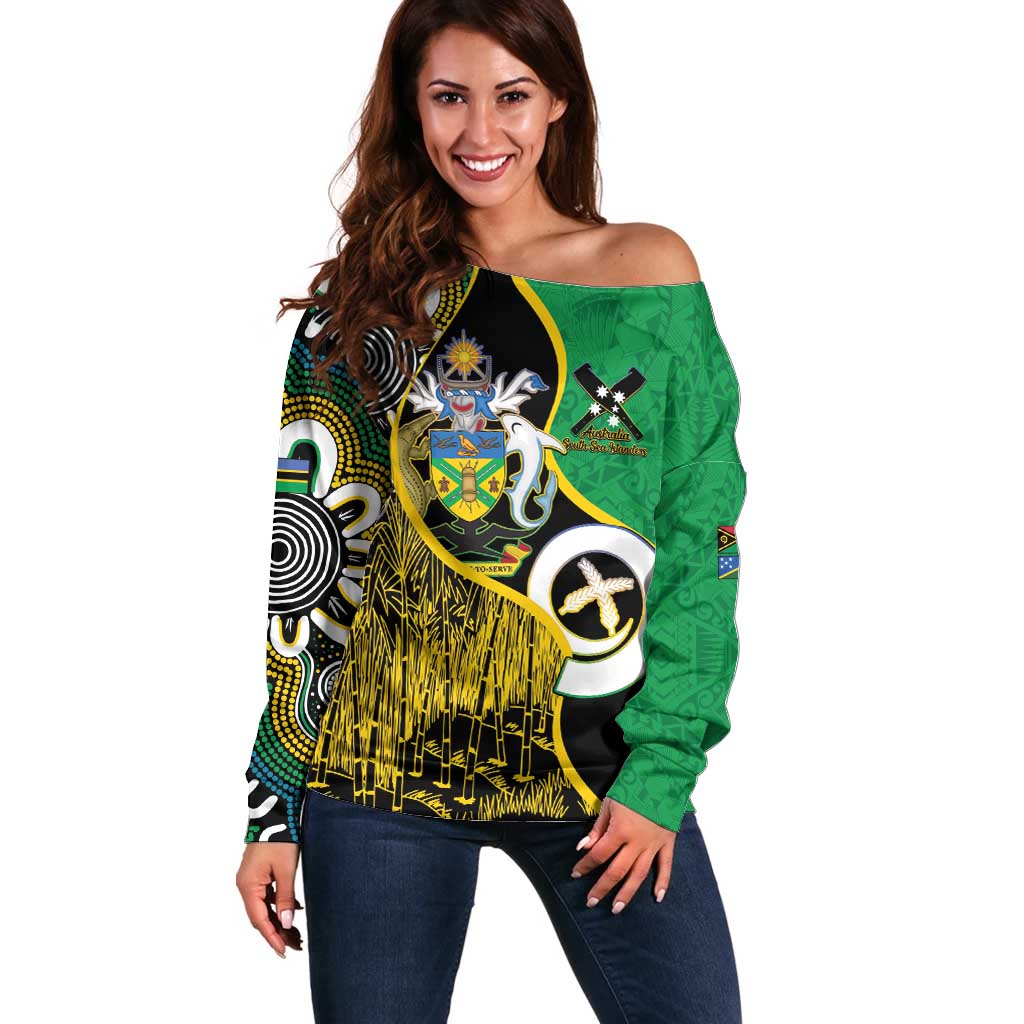 Australian South Sea Islanders National Recognition Day Off Shoulder Sweater Solomon Islands And Vanuatu Culture LT14 Women Black - Polynesian Pride