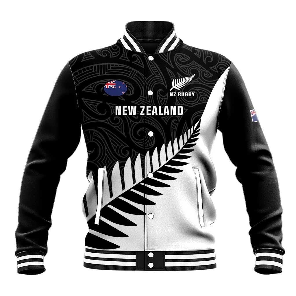 New Zealand Silver Fern Rugby Baseball Jacket All Black Go Champions Maori Pattern LT14 Unisex Black - Polynesian Pride