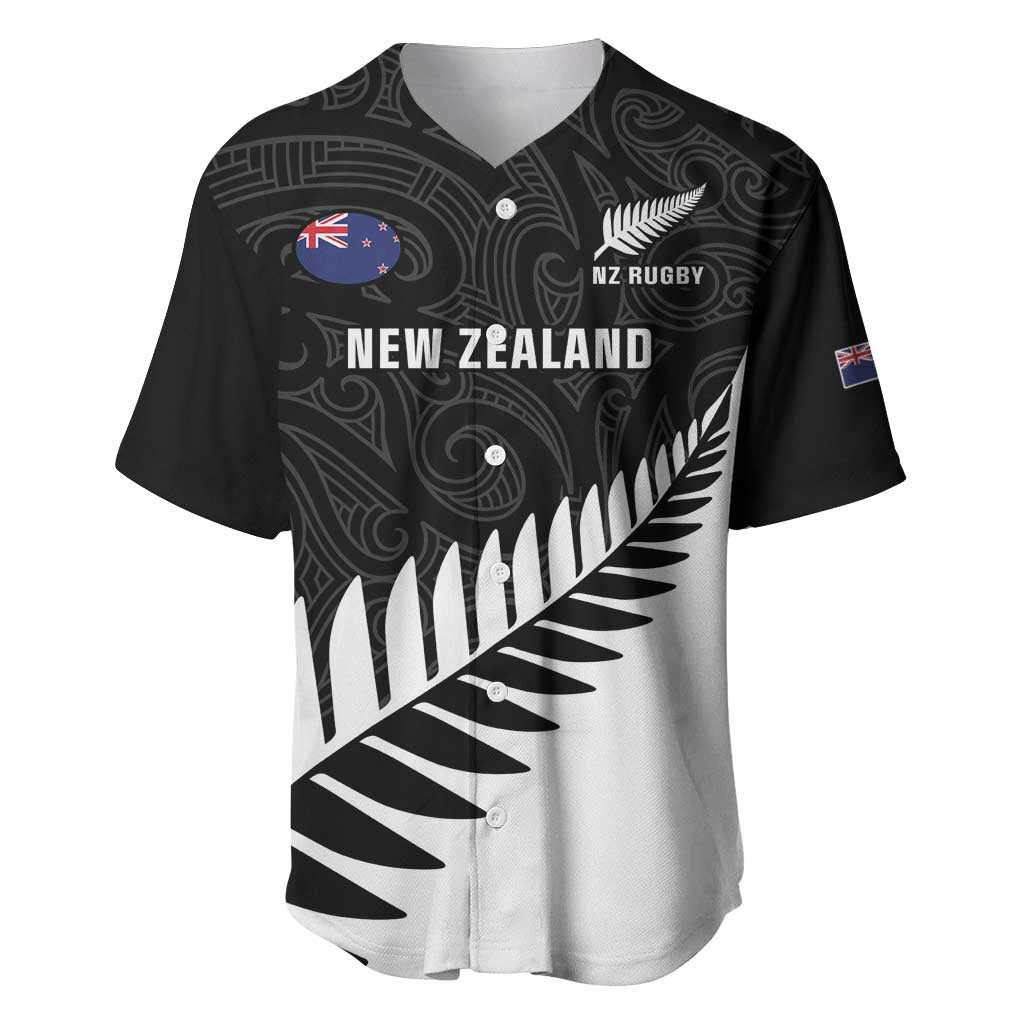 New Zealand Silver Fern Rugby Baseball Jersey All Black Go Champions Maori Pattern LT14 Black - Polynesian Pride