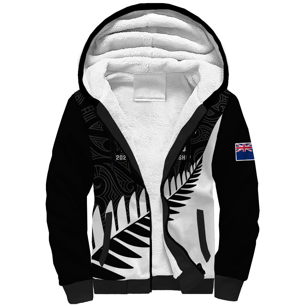 New Zealand Silver Fern Rugby Sherpa Hoodie All Black 2023 Go Champions Maori Pattern LT14 Unisex Black - Polynesian Pride