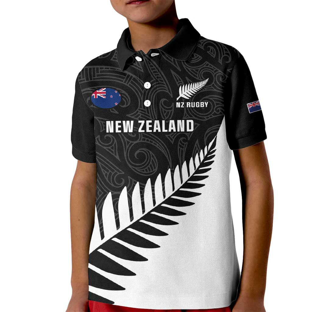 Personalised New Zealand Silver Fern Rugby Kid Polo Shirt All Black Go Champions Maori Pattern LT14 Kid Black - Polynesian Pride