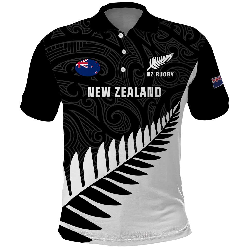 Custom New Zealand Silver Fern Rugby Polo Shirt All Black Go Champions Maori Pattern LT14 Black - Polynesian Pride