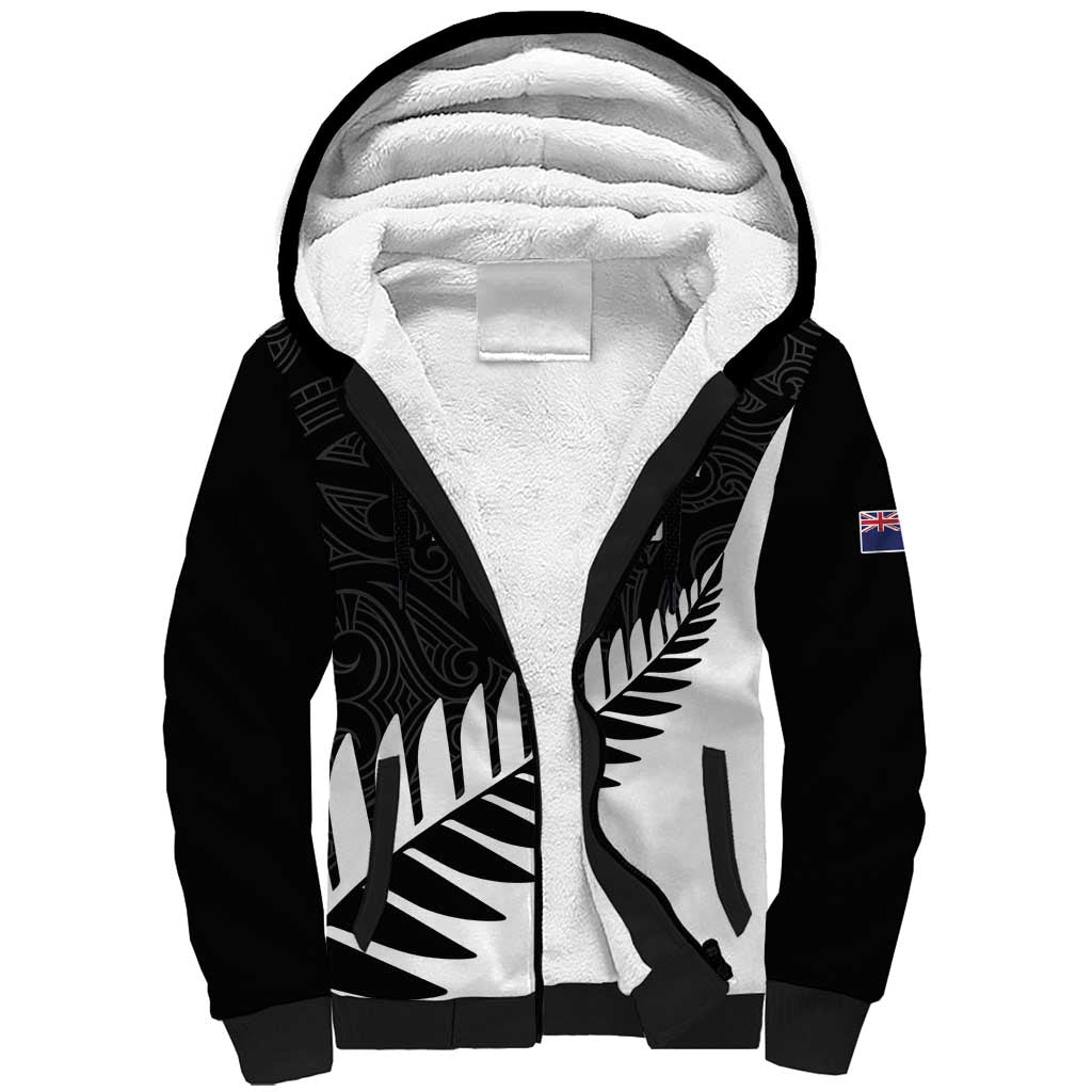 Personalised New Zealand Silver Fern Rugby Sherpa Hoodie All Black Go Champions Maori Pattern LT14 Unisex Black - Polynesian Pride