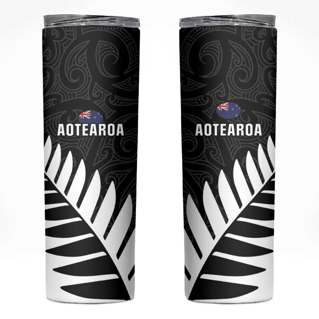 New Zealand Silver Fern Rugby Skinny Tumbler All Black Go Champions Maori Pattern