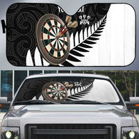 Personalised New Zealand Darts Auto Sun Shade Silver Fern Aotearoa Maori Pattern LT14 Black - Polynesian Pride