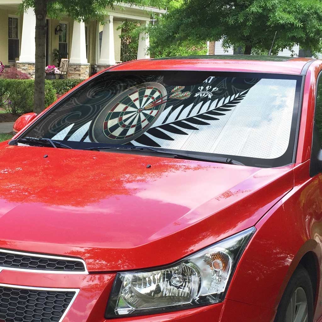 Personalised New Zealand Darts Auto Sun Shade Silver Fern Aotearoa Maori Pattern LT14 - Polynesian Pride