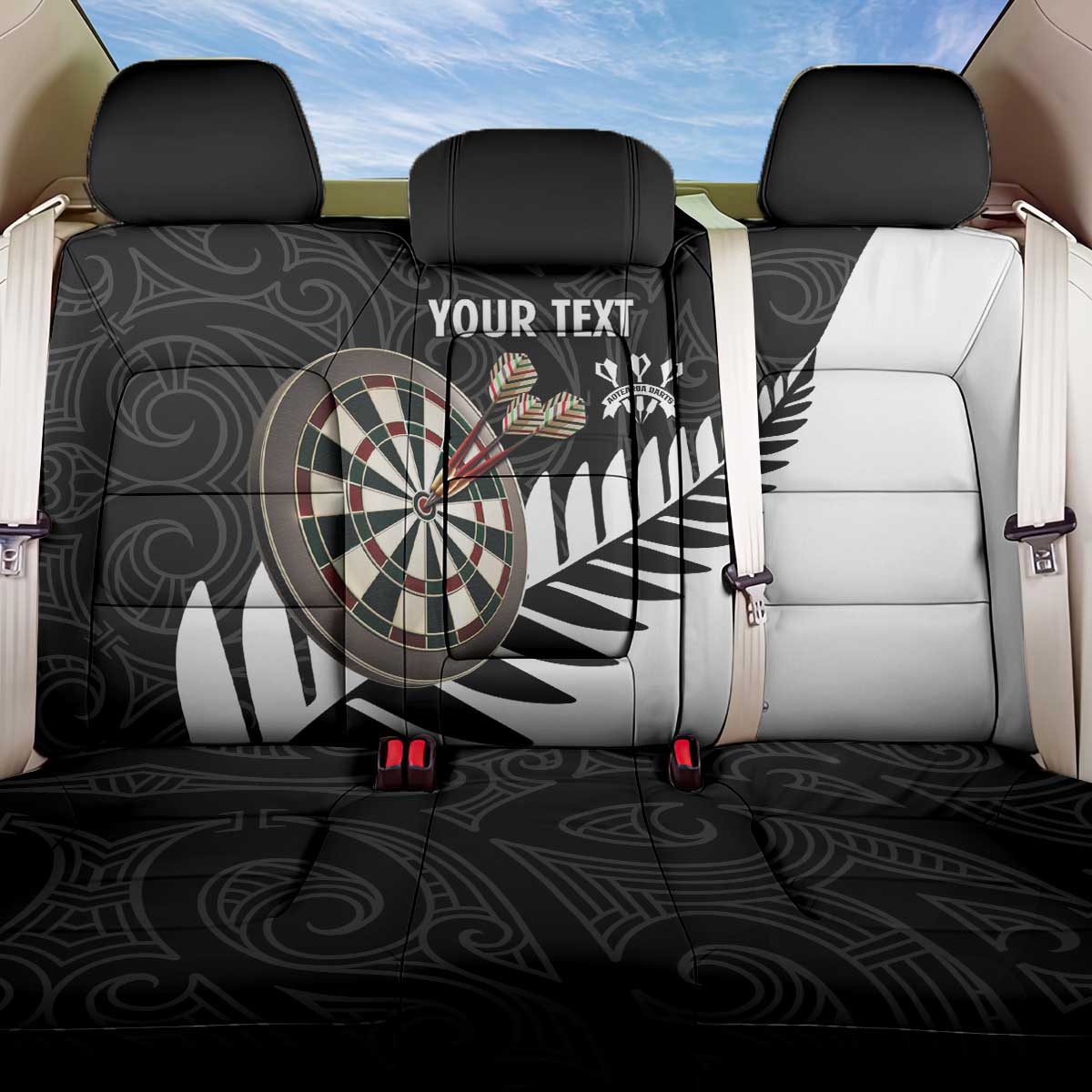 Personalised New Zealand Darts Back Car Seat Cover Silver Fern Aotearoa Maori Pattern LT14 One Size Black - Polynesian Pride