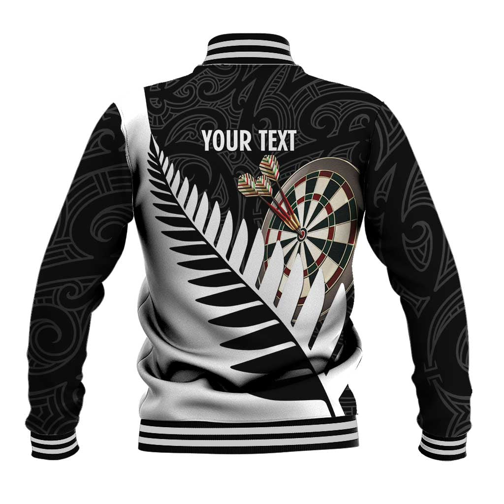 Personalised New Zealand Darts Baseball Jacket Silver Fern Aotearoa Maori Pattern LT14 - Polynesian Pride