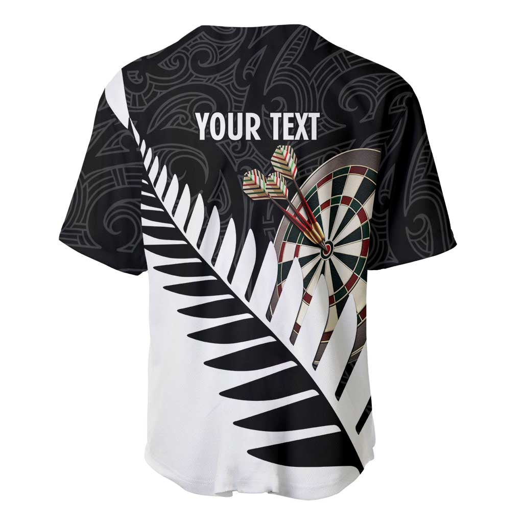 Personalised New Zealand Darts Baseball Jersey Silver Fern Aotearoa Maori Pattern LT14 - Polynesian Pride