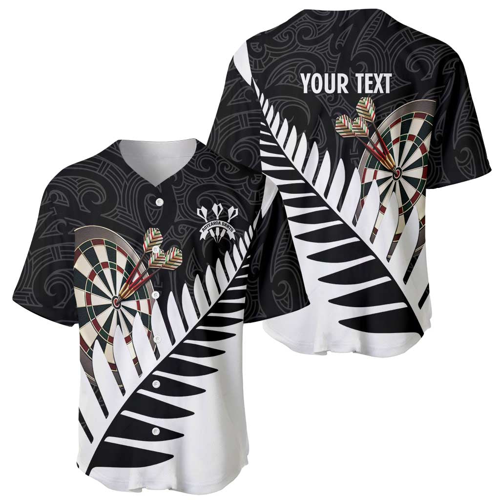 Personalised New Zealand Darts Baseball Jersey Silver Fern Aotearoa Maori Pattern LT14 - Polynesian Pride
