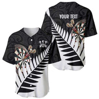Personalised New Zealand Darts Baseball Jersey Silver Fern Aotearoa Maori Pattern LT14 - Polynesian Pride