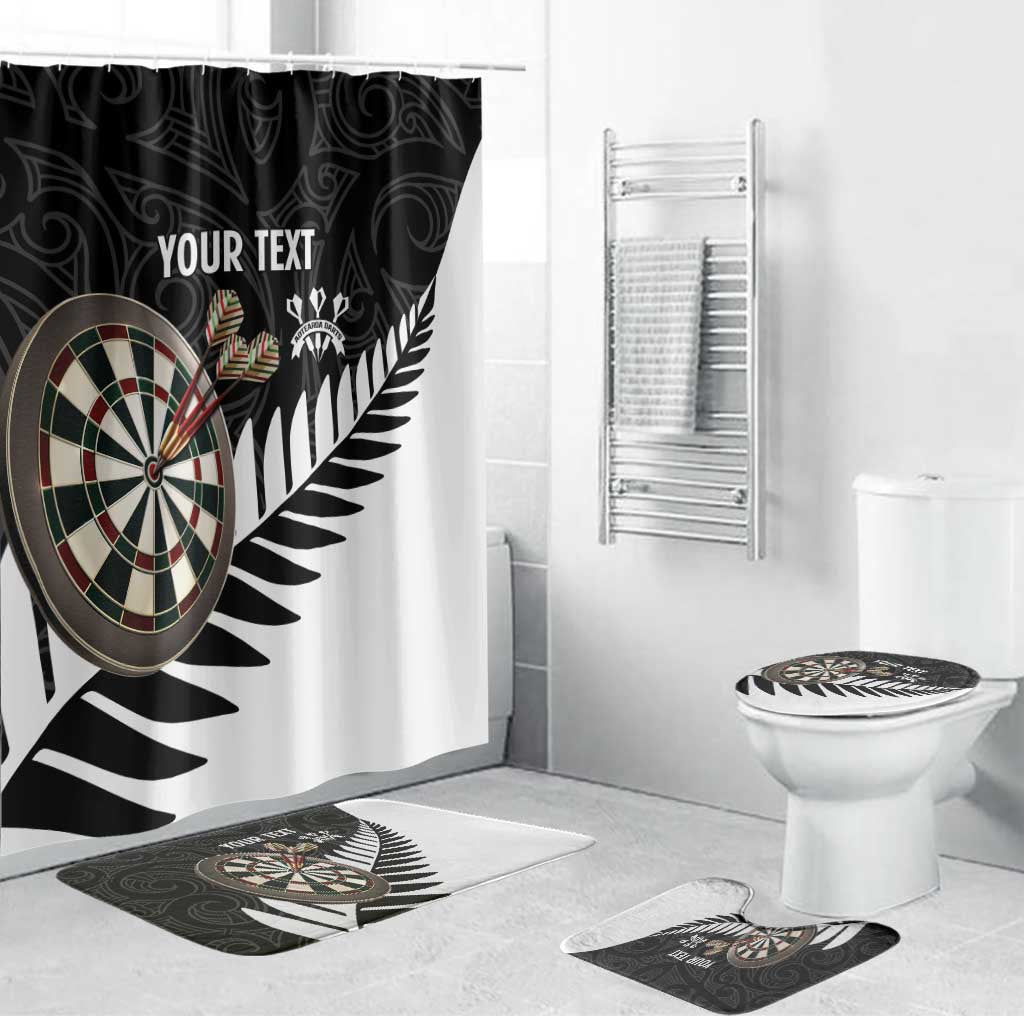 Personalised New Zealand Darts Bathroom Set Silver Fern Aotearoa Maori Pattern LT14 Bathroom Set (4 pcs) Black - Polynesian Pride