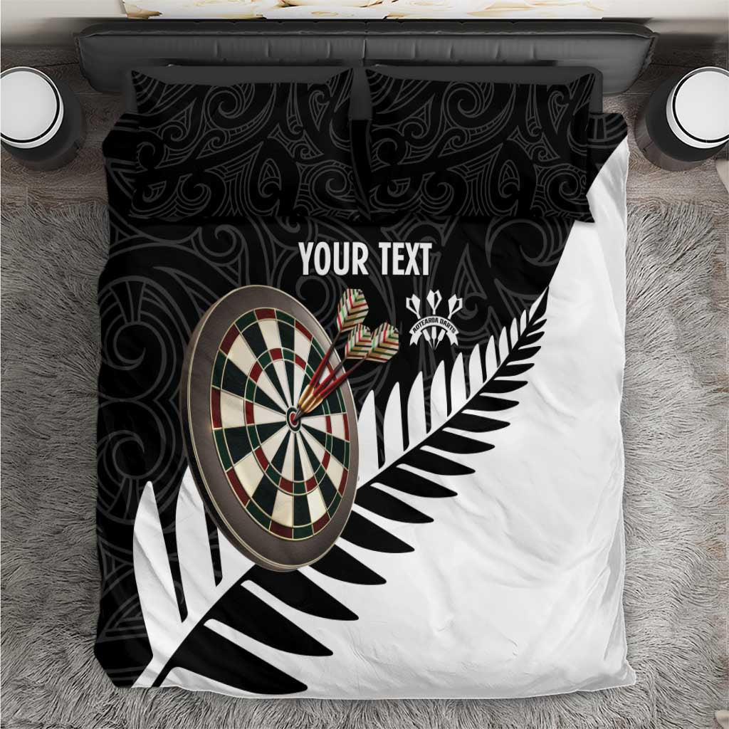 Personalised New Zealand Darts Bedding Set Silver Fern Aotearoa Maori Pattern LT14 Black - Polynesian Pride