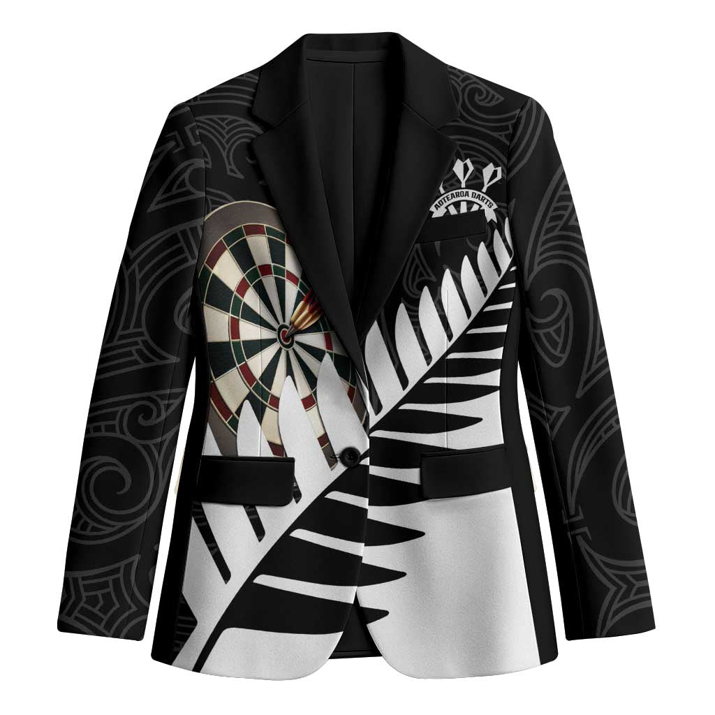 Personalised New Zealand Darts Blazer Silver Fern Aotearoa Maori Pattern LT14 Unisex Black - Polynesian Pride