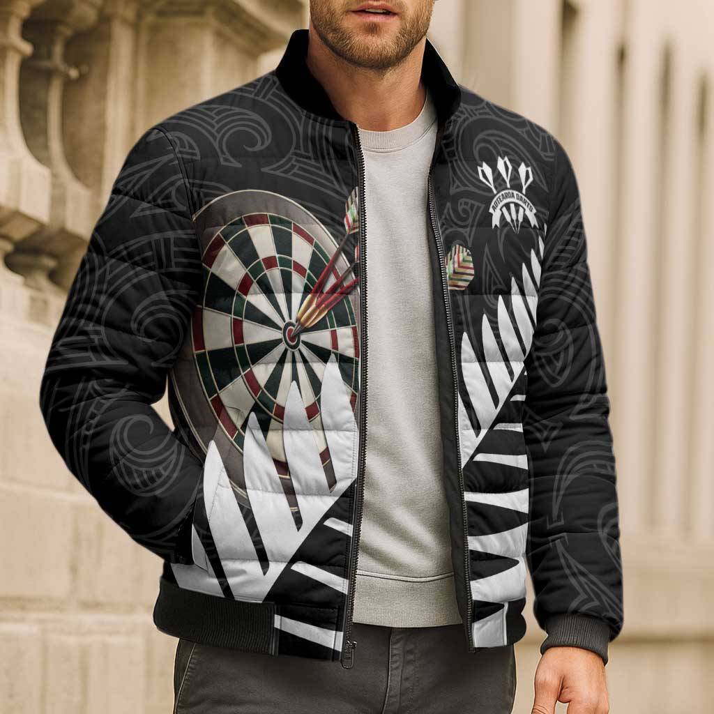 Personalised New Zealand Darts Bomber Puffer Jacket Silver Fern Aotearoa Maori Pattern LT14 - Polynesian Pride