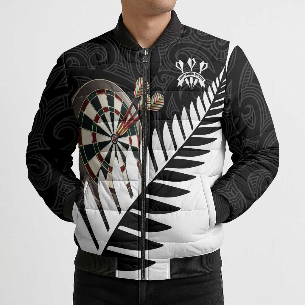 Personalised New Zealand Darts Bomber Puffer Jacket Silver Fern Aotearoa Maori Pattern LT14 - Polynesian Pride