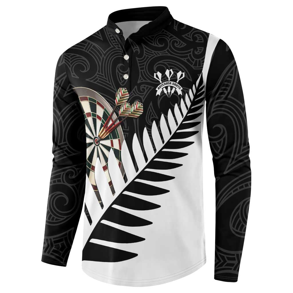 Personalised New Zealand Darts Button Sweatshirt Silver Fern Aotearoa Maori Pattern LT14 - Polynesian Pride
