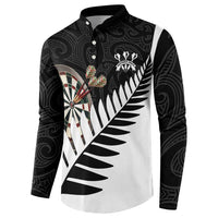 Personalised New Zealand Darts Button Sweatshirt Silver Fern Aotearoa Maori Pattern LT14 - Polynesian Pride