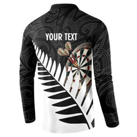 Personalised New Zealand Darts Button Sweatshirt Silver Fern Aotearoa Maori Pattern LT14 - Polynesian Pride