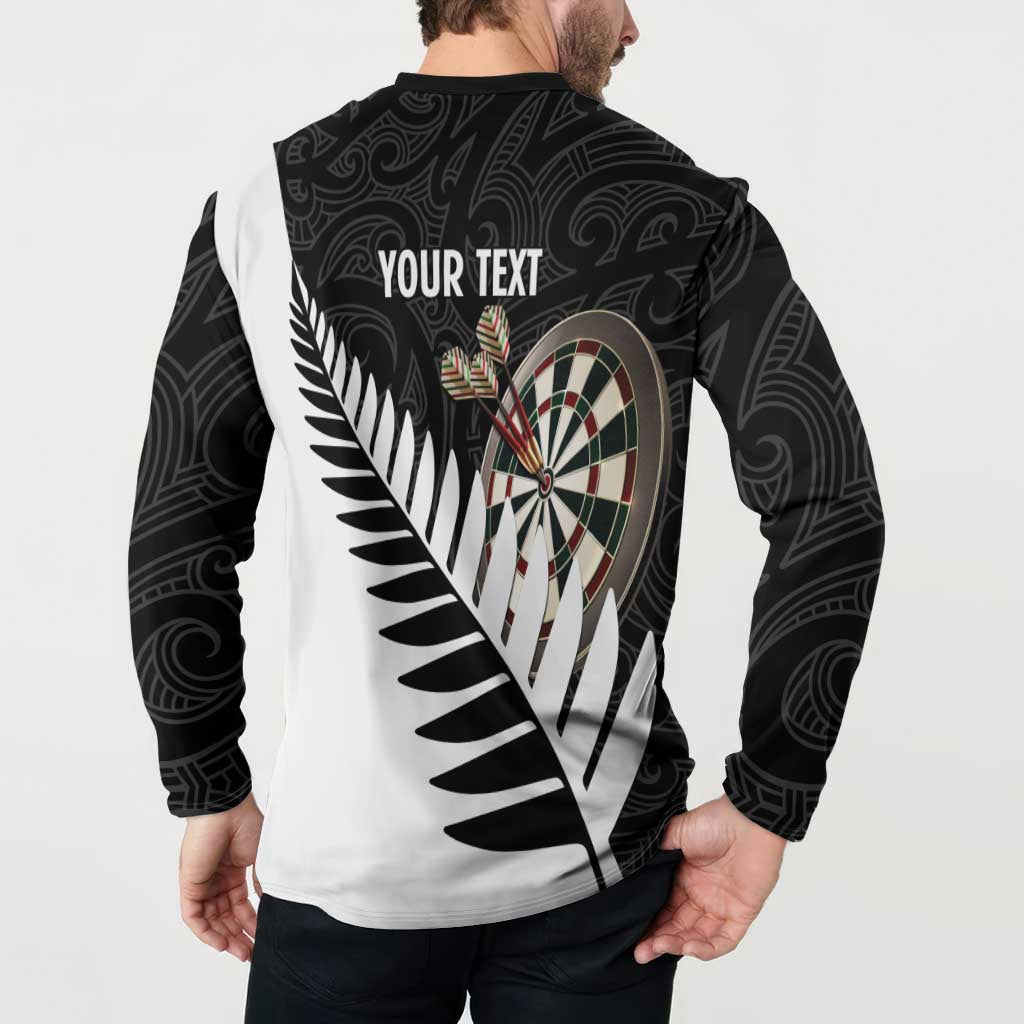 Personalised New Zealand Darts Button Sweatshirt Silver Fern Aotearoa Maori Pattern LT14 - Polynesian Pride