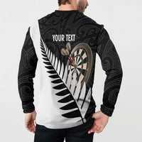 Personalised New Zealand Darts Button Sweatshirt Silver Fern Aotearoa Maori Pattern LT14 - Polynesian Pride