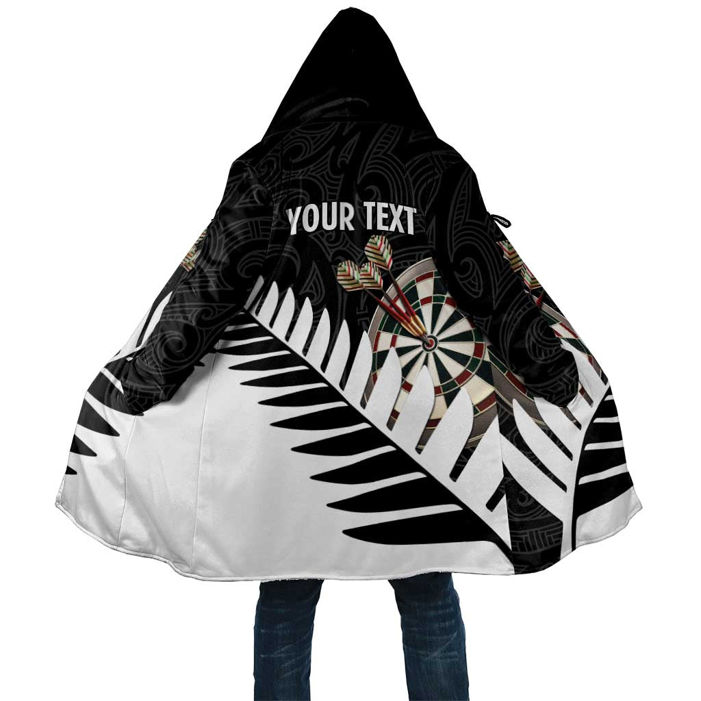 Personalised New Zealand Darts Cloak Silver Fern Aotearoa Maori Pattern LT14 Unisex Black - Polynesian Pride