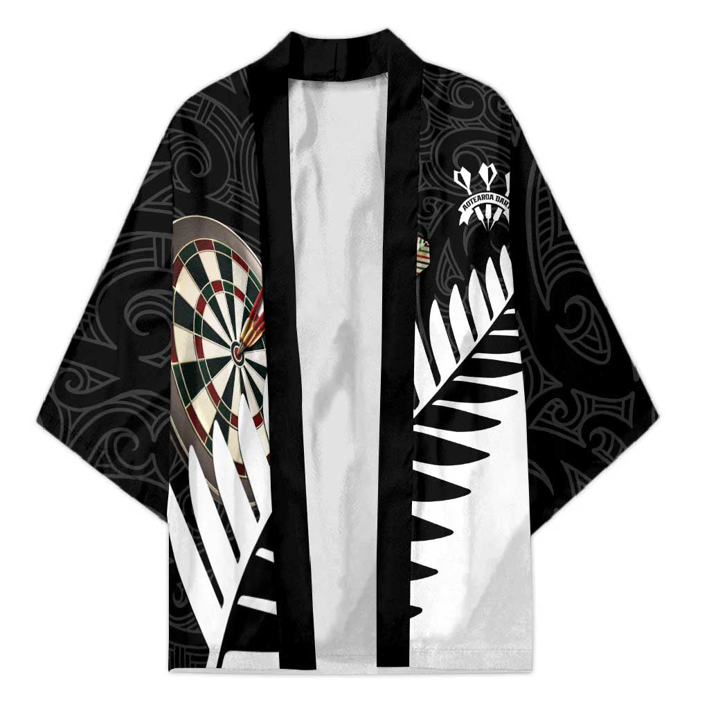 Personalised New Zealand Darts Kimono Silver Fern Aotearoa Maori Pattern LT14 Unisex Black - Polynesian Pride