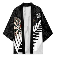 Personalised New Zealand Darts Kimono Silver Fern Aotearoa Maori Pattern LT14 Unisex Black - Polynesian Pride