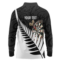 Personalised New Zealand Darts Long Sleeve Polo Shirt Silver Fern Aotearoa Maori Pattern LT14 - Polynesian Pride