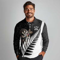 Personalised New Zealand Darts Long Sleeve Polo Shirt Silver Fern Aotearoa Maori Pattern LT14 - Polynesian Pride
