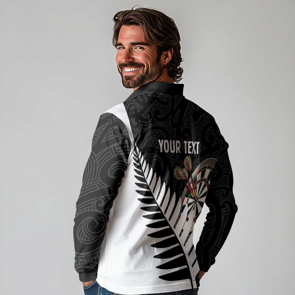 Personalised New Zealand Darts Long Sleeve Polo Shirt Silver Fern Aotearoa Maori Pattern LT14 - Polynesian Pride
