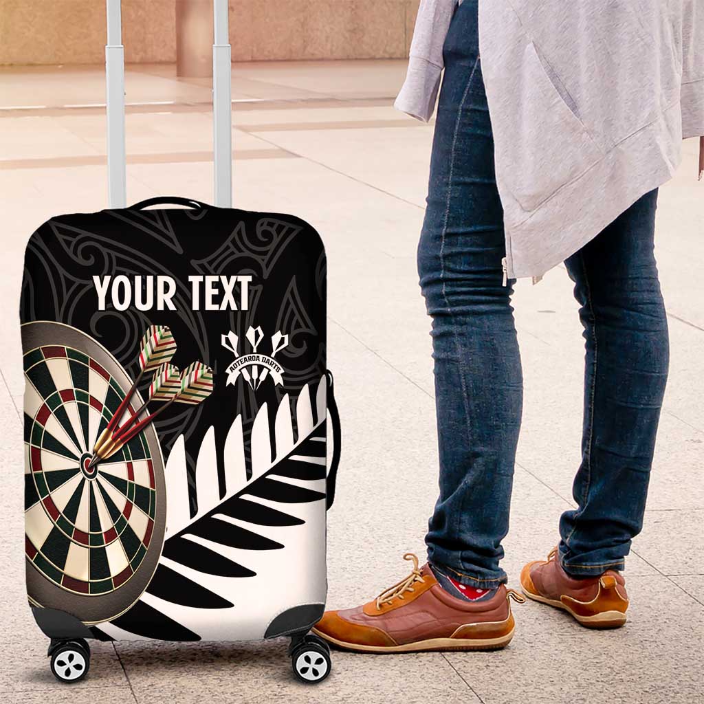 Personalised New Zealand Darts Luggage Cover Silver Fern Aotearoa Maori Pattern LT14 Black - Polynesian Pride