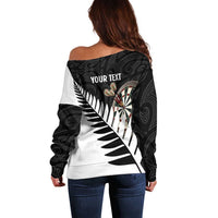 Personalised New Zealand Darts Off Shoulder Sweater Silver Fern Aotearoa Maori Pattern LT14 - Polynesian Pride