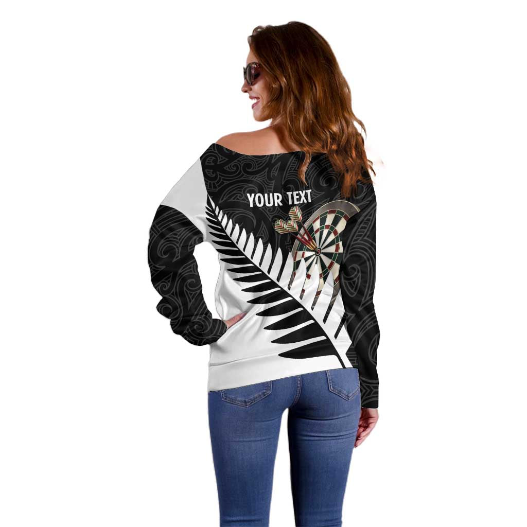 Personalised New Zealand Darts Off Shoulder Sweater Silver Fern Aotearoa Maori Pattern LT14 - Polynesian Pride