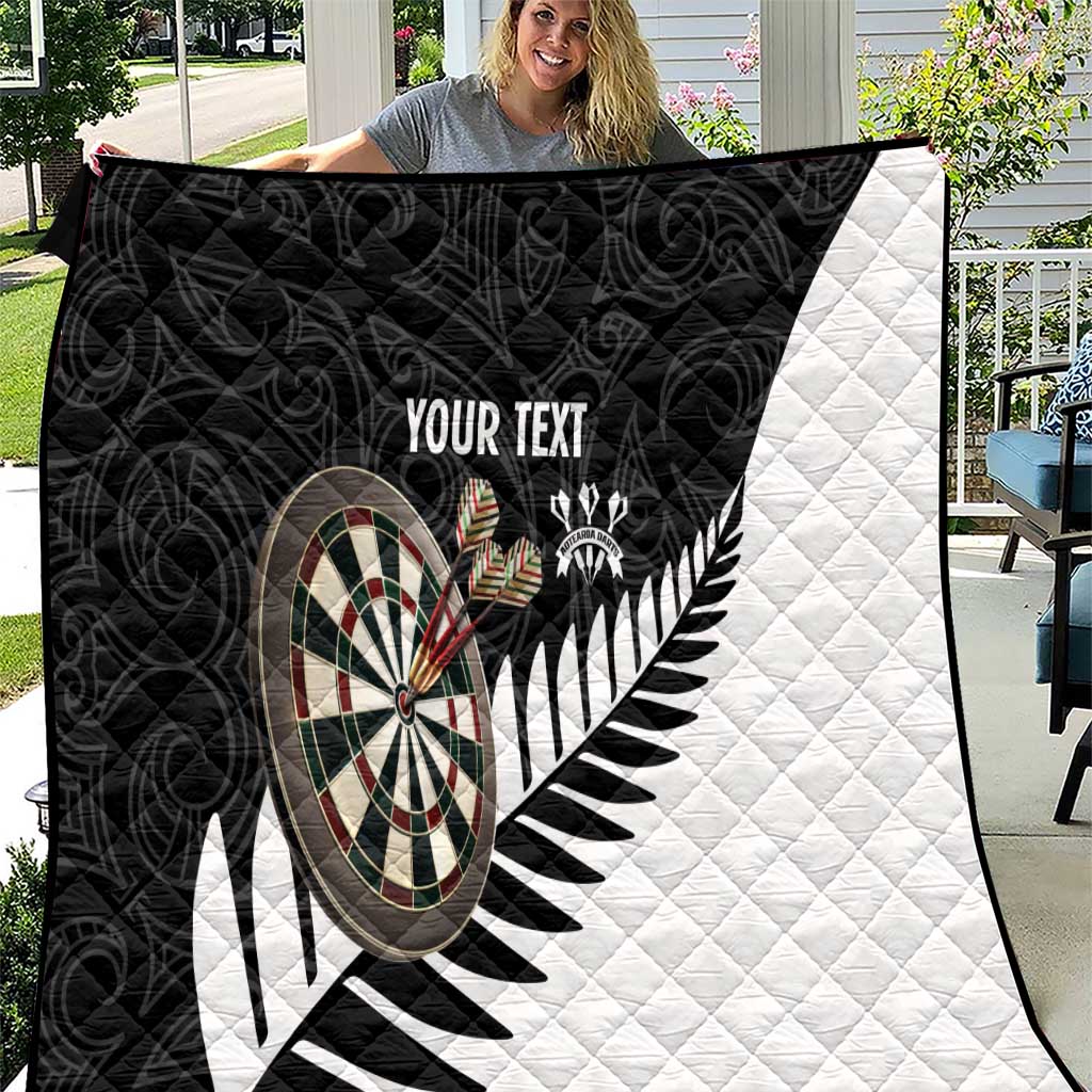 Personalised New Zealand Darts Quilt Silver Fern Aotearoa Maori Pattern LT14 Black - Polynesian Pride