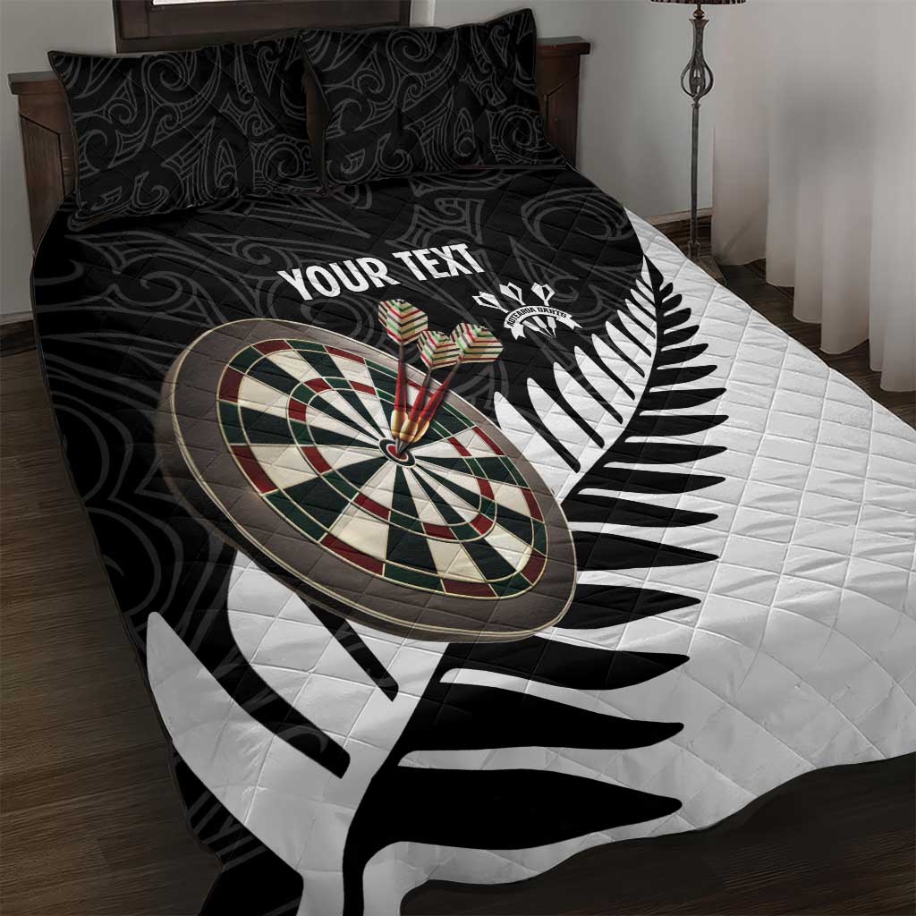 Personalised New Zealand Darts Quilt Bed Set Silver Fern Aotearoa Maori Pattern LT14 Black - Polynesian Pride