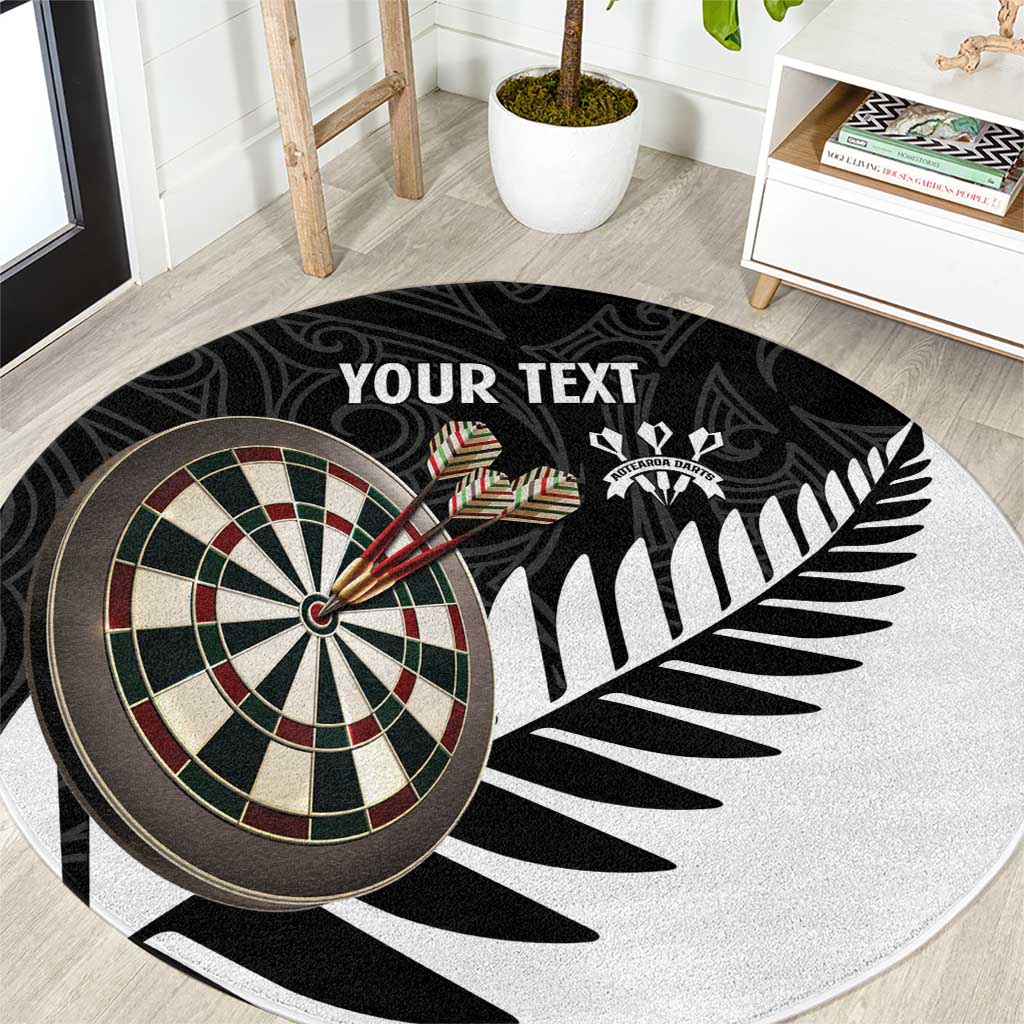 Personalised New Zealand Darts Round Carpet Silver Fern Aotearoa Maori Pattern LT14 Black - Polynesian Pride