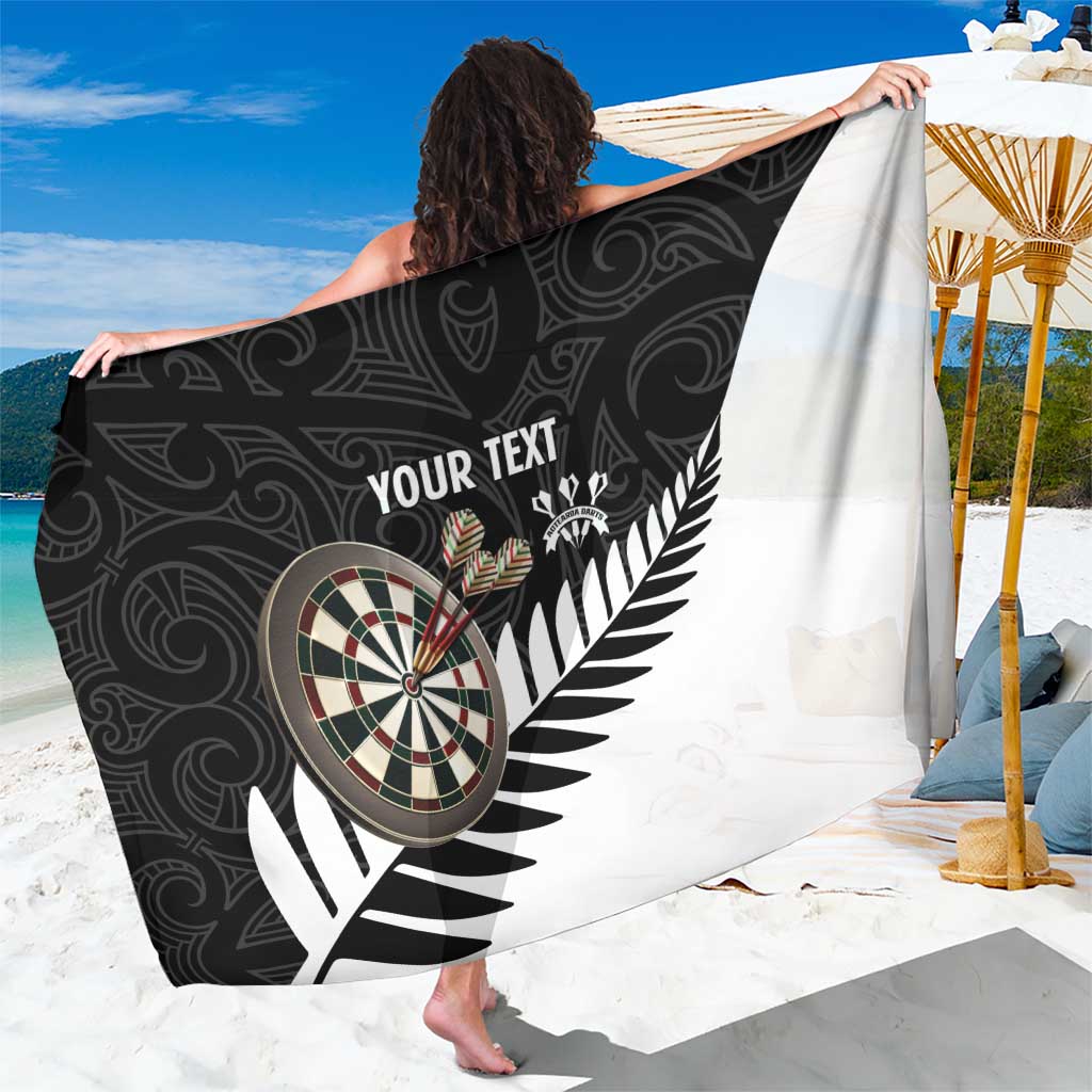 Personalised New Zealand Darts Sarong Silver Fern Aotearoa Maori Pattern LT14 One Size 44 x 66 inches Black - Polynesian Pride