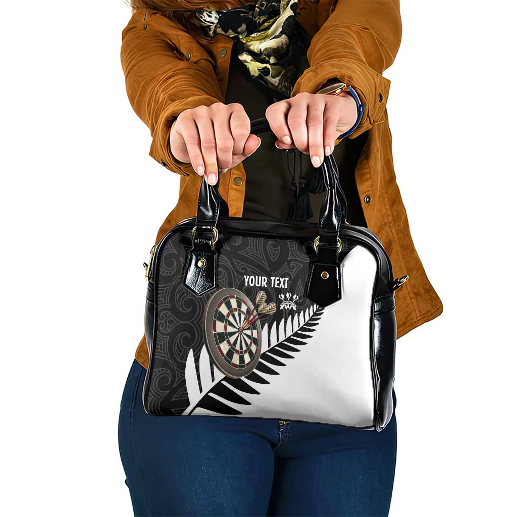 Personalised New Zealand Darts Shoulder Handbag Silver Fern Aotearoa Maori Pattern LT14 One Size Black - Polynesian Pride