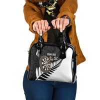 Personalised New Zealand Darts Shoulder Handbag Silver Fern Aotearoa Maori Pattern LT14 One Size Black - Polynesian Pride