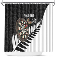 Personalised New Zealand Darts Shower Curtain Silver Fern Aotearoa Maori Pattern LT14 Black - Polynesian Pride