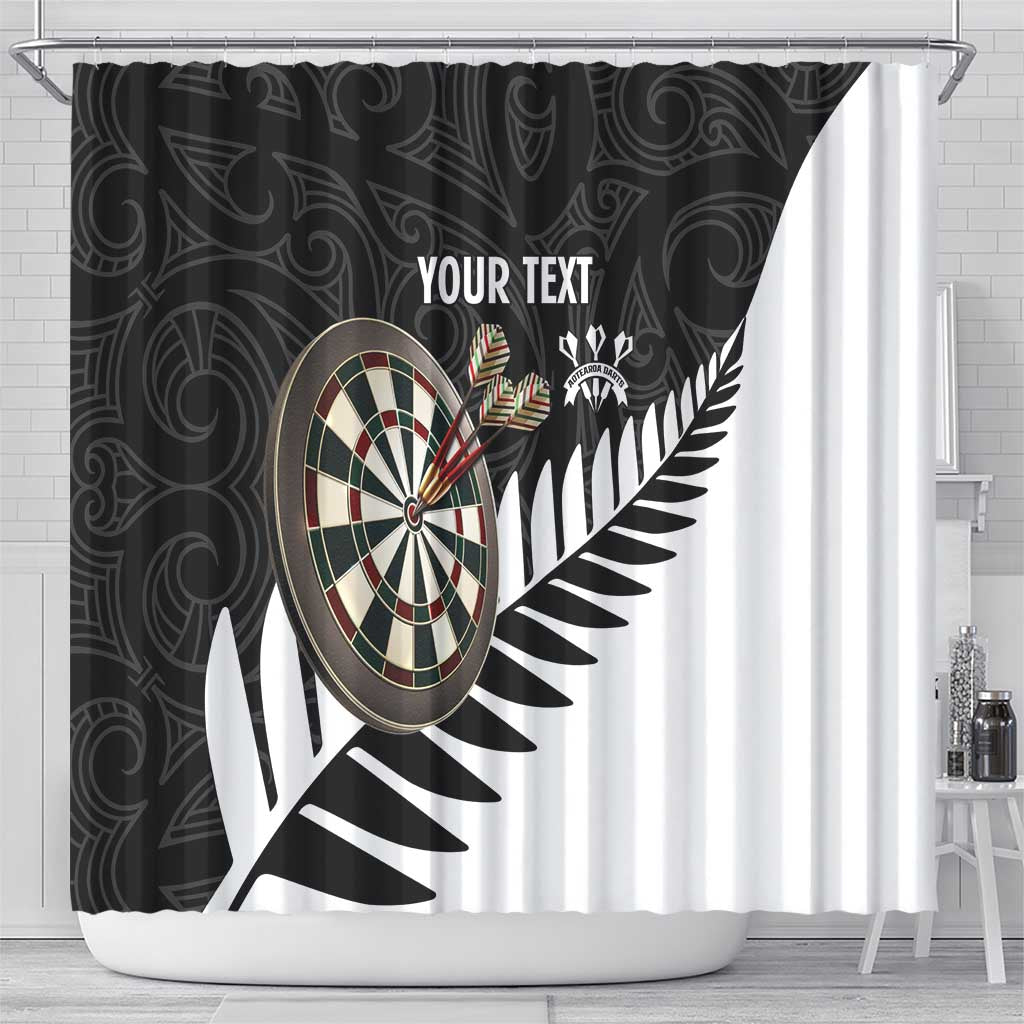 Personalised New Zealand Darts Shower Curtain Silver Fern Aotearoa Maori Pattern LT14 - Polynesian Pride